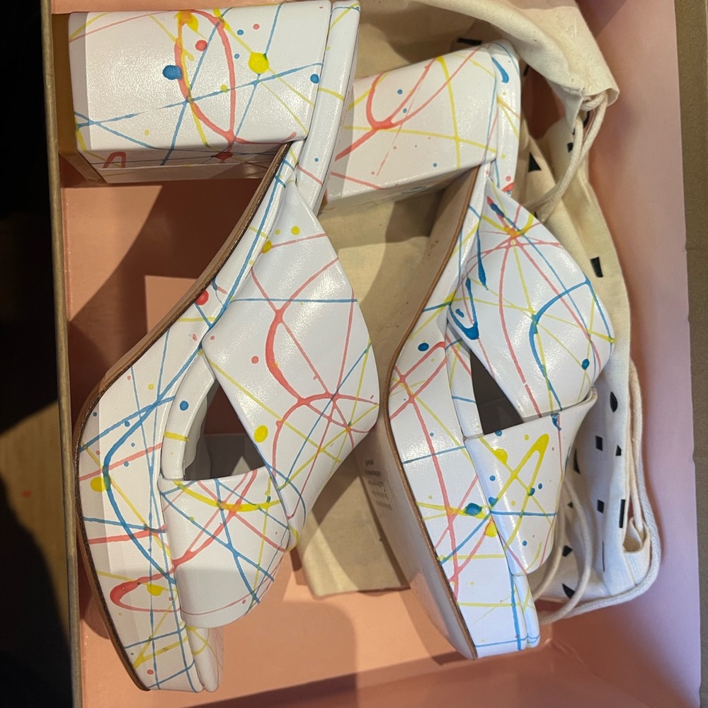 Charlotte Stone Paint Splatter sandal slides sz 8 perfect w dust bag and box